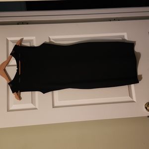 BLACK AQUA DRESS SIZE LARGE, BODY CON DRESS. ALL BLACK. KNEE LENGTH